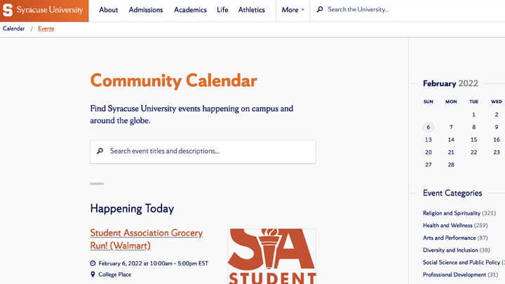 A screenshot of the events page.