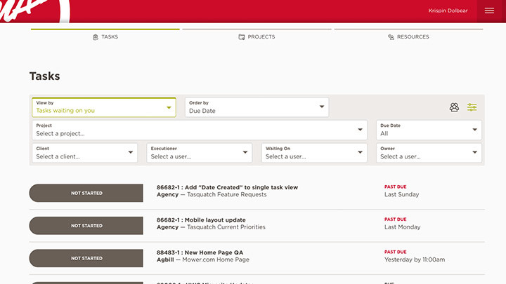 The tasquatch list view.