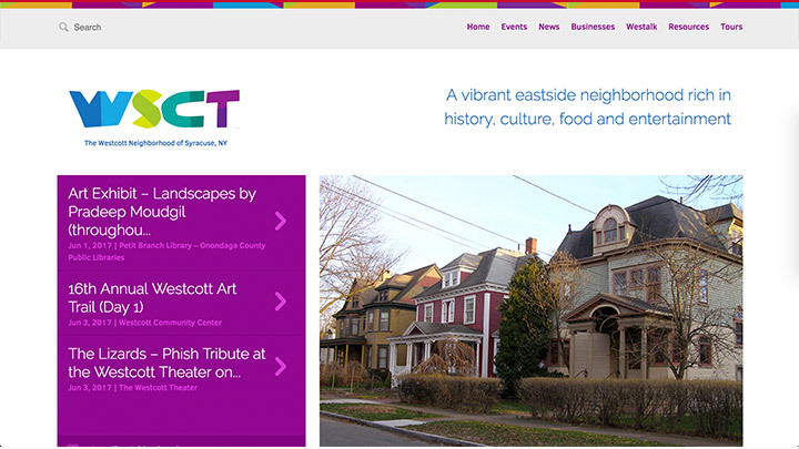 A screenshot with events and a picture of houses.